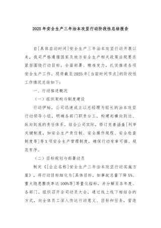 2025年安全生产三年治本攻坚行动阶段性总结报告