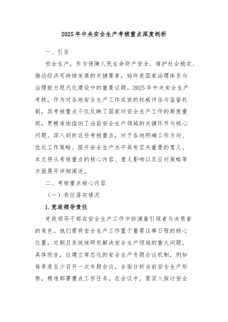 2025年中央安全生产考核重点深度剖析
