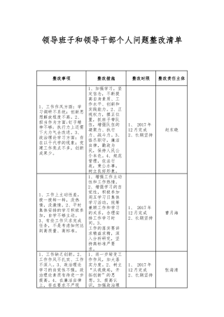 领导班子和领导干部个人问题整改清单
