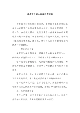 领导班子综合检视问题清单