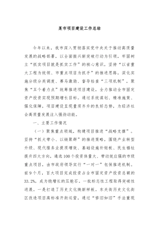 某市项目建设工作总结