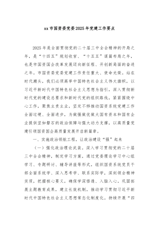 xx市国资委党委2025年党建工作要点