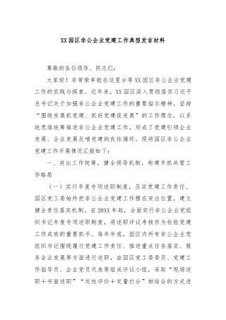 XX园区非公企业党建工作典型发言材料