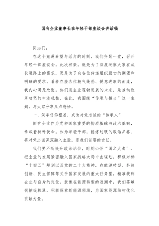 国有企业董事长在年轻干部座谈会讲话稿