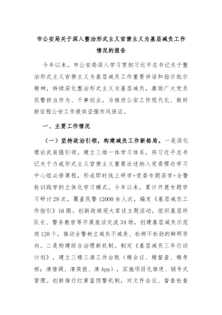 市公安局关于深入整治形式主义官僚主义为基层减负工作情况的报告