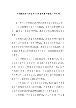 市自然资源和规划局2025年度第一季度工作总结