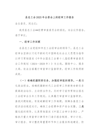县总工会2025年全委会上的经审工作报告