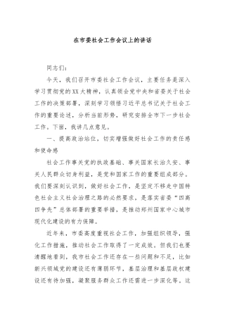 在市委社会工作会议上的讲话