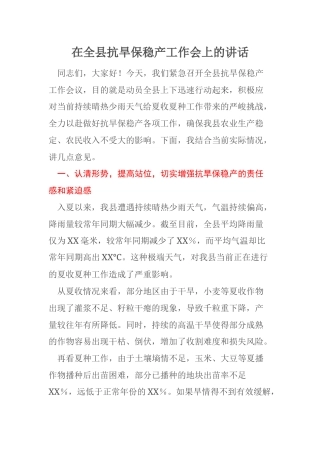 在全县抗旱保稳产工作会上的讲话