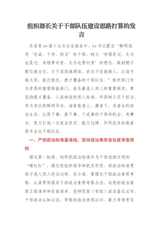 组织部长关于干部队伍建设思路打算的发言