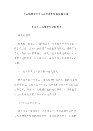 (3篇)员工职级晋升个人工作述职报告汇编