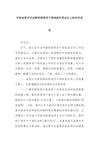 市政法委书记在副科级领导干部选拔任用会议上的动员讲话