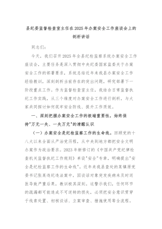 县纪委监督检查室主任在2025年办案安全工作座谈会上的剖析讲话