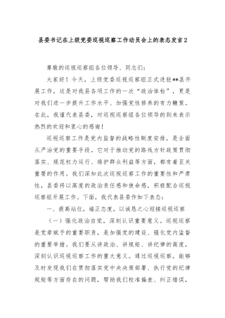 县委书记在上级党委巡视巡察工作动员会上的表态发言2