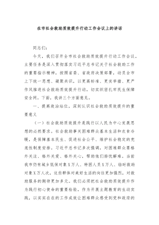 在市社会救助质效提升行动工作会议上的讲话