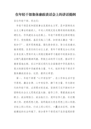 在年轻干部集体廉政谈话会上的讲话提纲