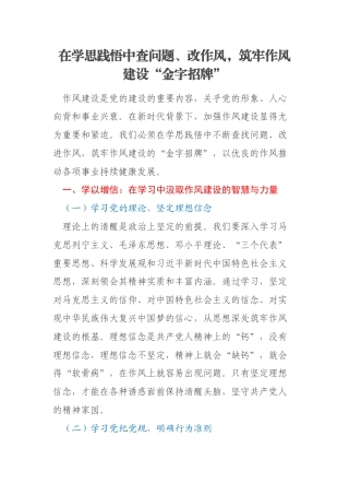 在学思践悟中查问题、改作风，筑牢作风建设“金字招牌”