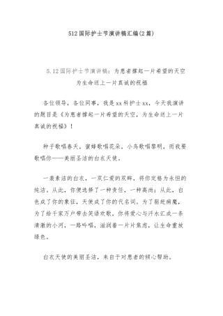 (2篇)512国际护士节演讲稿汇编