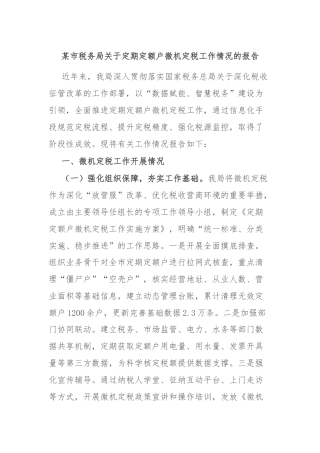 某市税务局关于定期定额户微机定税工作情况的报告