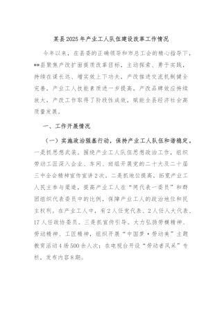 某县2025年产业工人队伍建设改革工作情况