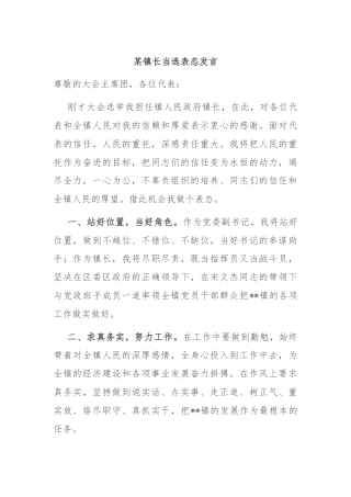某镇长当选表态发言