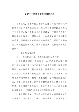县委关于两新党建工作情况汇报