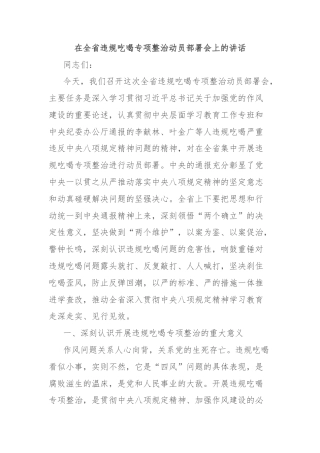 在全省违规吃喝专项整治动员部署会上的讲话