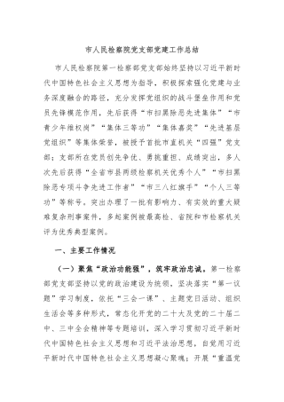 市人民检察院党支部党建工作总结