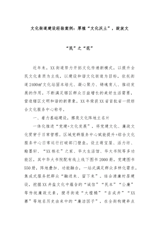 文化街道建设经验案例：厚植“文化沃土”，绽放文“民”之“花”