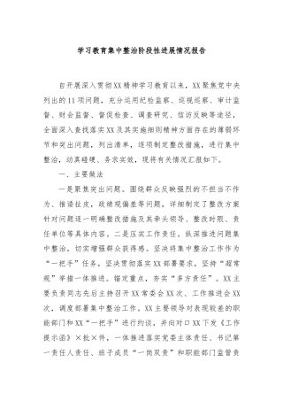 学习教育集中整治阶段性进展情况报告