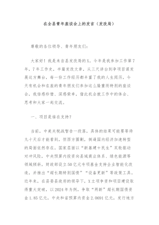 在全县青年座谈会上的发言（发改局）