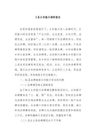 X县乡村振兴调研报告