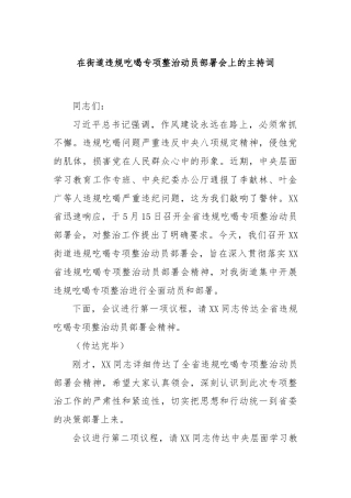 在街道违规吃喝专项整治动员部署会上的主持词