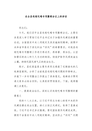 在全县违规吃喝专项整顿会议上的讲话