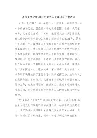 某市委书记在2025年党外人士座谈会上的讲话