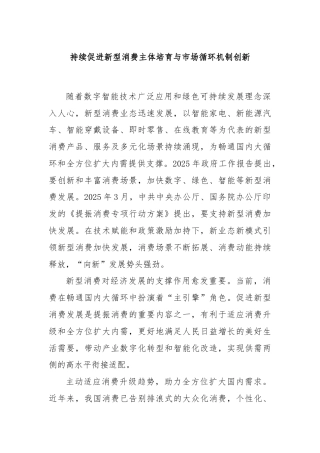 持续促进新型消费主体培育与市场循环机制创新