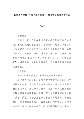 紧扣使命责任 突出“四个聚焦” 推动模范机关创建走深走实