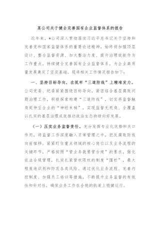 某公司关于健全完善国有企业监督体系的报告
