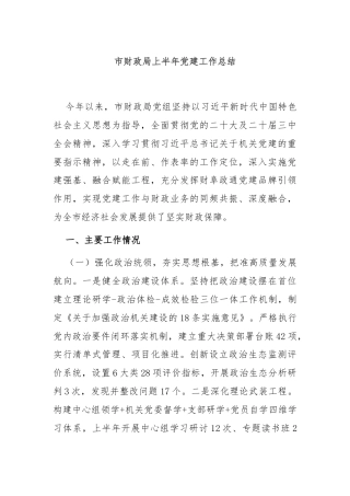 市财政局上半年党建工作总结
