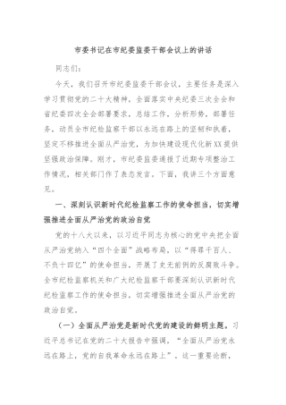 市委书记在市纪委监委干部会议上的讲话