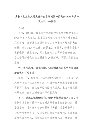 县长在县生态文明建设和生态环境保护委员会2025年第一次会议上的讲话