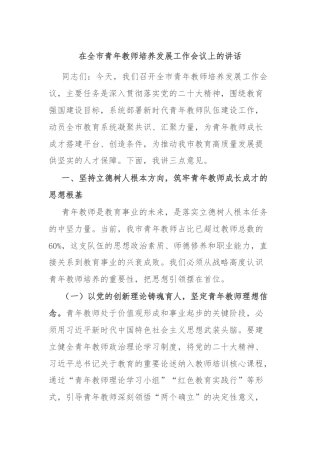 在全市青年教师培养发展工作会议上的讲话