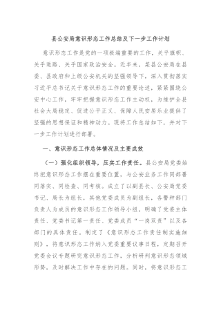 县公安局意识形态工作总结及下一步工作计划