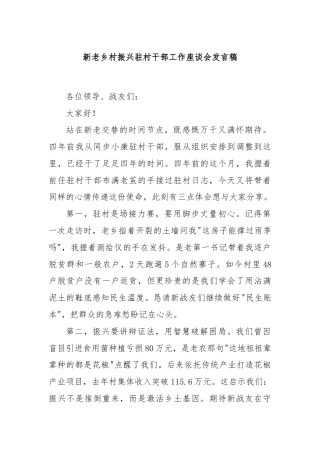 新老乡村振兴驻村干部工作座谈会发言稿