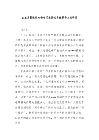 在某某县违规吃喝专项整治动员部署会上的讲话
