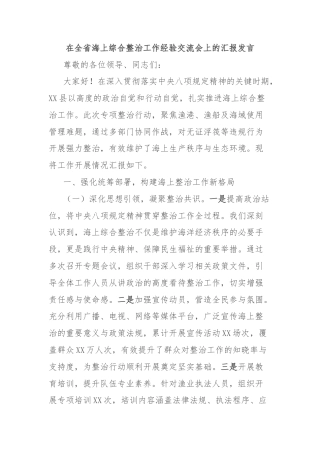 在全省海上综合整治工作经验交流会上的汇报发言