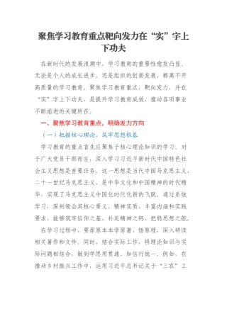 聚焦学习教育重点靶向发力在“实”字上下功夫