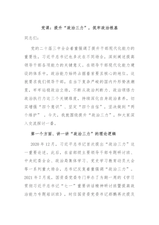 党课：提升“政治三力”，筑牢政治根基​