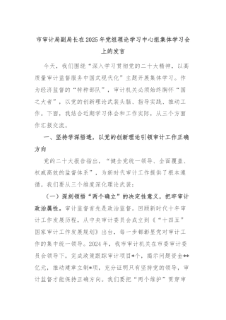 市审计局副局长在2025年党组理论学习中心组集体学习会上的发言