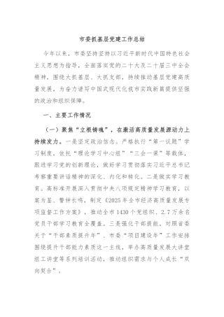 市委抓基层党建工作总结